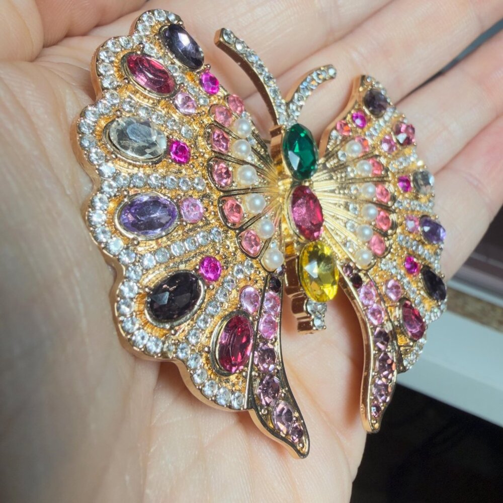 Butterfly Brooch Multicolor Rhinestone Statement Pin 2.75 Inch - Picture 4 of 6